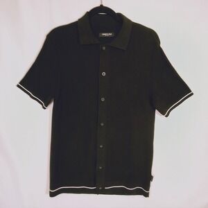 Kenneth Cole NY Men's Small Short Sleeve Button‑Up Shirt Black with White Trim